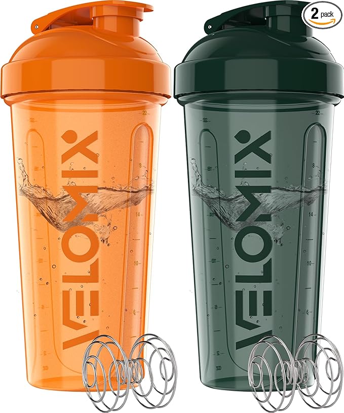 '-2 Pack- 28 oz Protein Shaker Bottles for Protein Mixes - 2x Wire Whisk | Leak Proof Shaker Cups for Protein Shakes | Protein Shaker Bottle Pack | Shakers for Protein Shakes-Green&Orange-GravixFit