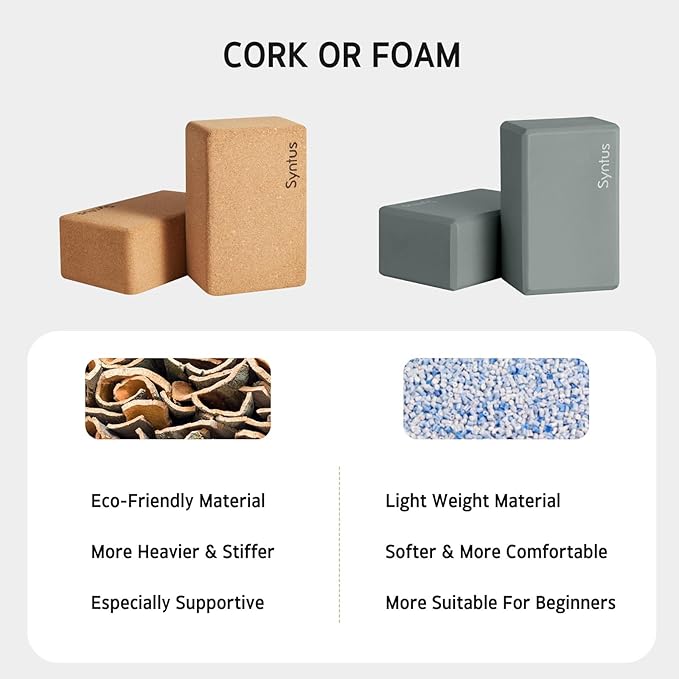 Syntus Yoga Block and Yoga Strap Set, 2 Soft Non-Slip Yoga Blocks 9×6×4 inches, 8FT Metal D-Ring Strap for Yoga, General Fitness, Pilates, Stretching and Toning-GravixFit