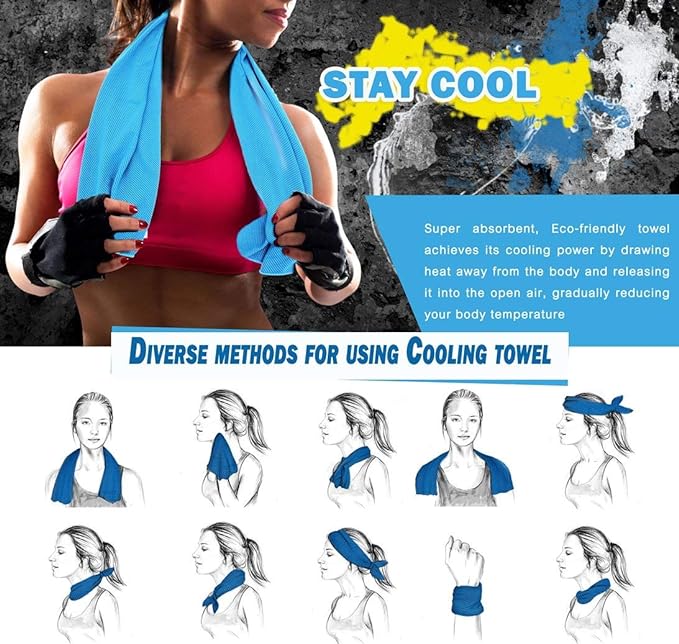 8 Packs Cooling Towel (40 x 12), Ice Towel, Microfiber, Soft Breathable Chilly Towel Stay Cool for Yoga, Workout, Sport, Gym, Camping, Fitness, Running, Workout & More Activities - Multicolor-GravixFit