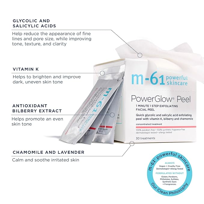 m-61 PowerGlow Peel | Exfoliating Facial Peel With Glycolic, Salicylic Acid. 1 Minute, 1 Step - 30 Treatments-GravixFit
