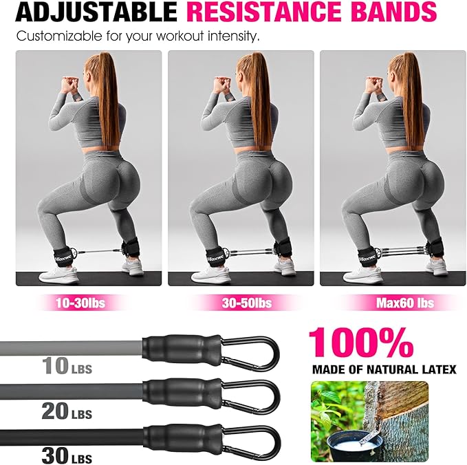 Ankle Resistance Bands with Cuffs, Ankle Bands for Working Out, Ankle Resistance Band for Leg, Booty Workout Equipment for Kickbacks Hip Fitness Training, Exercise Bands for Butt Lift Women-GravixFit