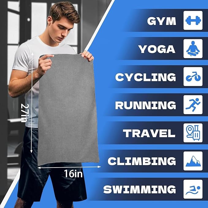 Microfiber Gym Towels for Working Out, Quickly Dry Yoga Towels for Men & Women Tennis, 16 Inch x 27 Inch, 6 Pack, Grey-GravixFit