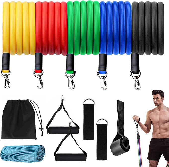 Resistance Bands, Resistance Band Set, Strength Training Fitness Bands, Exercise Bands for Men and Women, Resistance Bands with Handles, Door Anchor, for Shape Body and Home Workouts-GravixFit