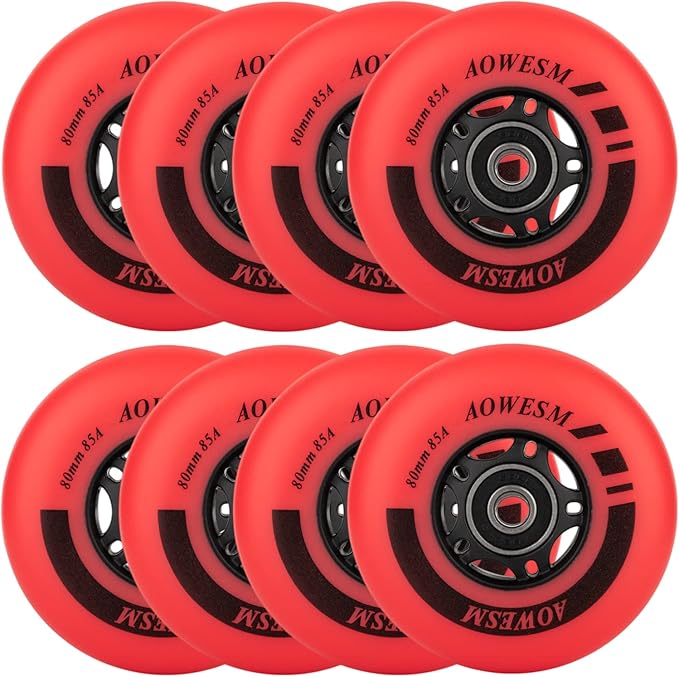 AOWESM Inline Skate Wheels 80mm 76mm 72mm 85a Outdoor Indoor Black Blue Red Roller Hockey Blades Replacement Wheels w/Bearings ABEC-9 and Floating Spacers (8-Pack)-GravixFit