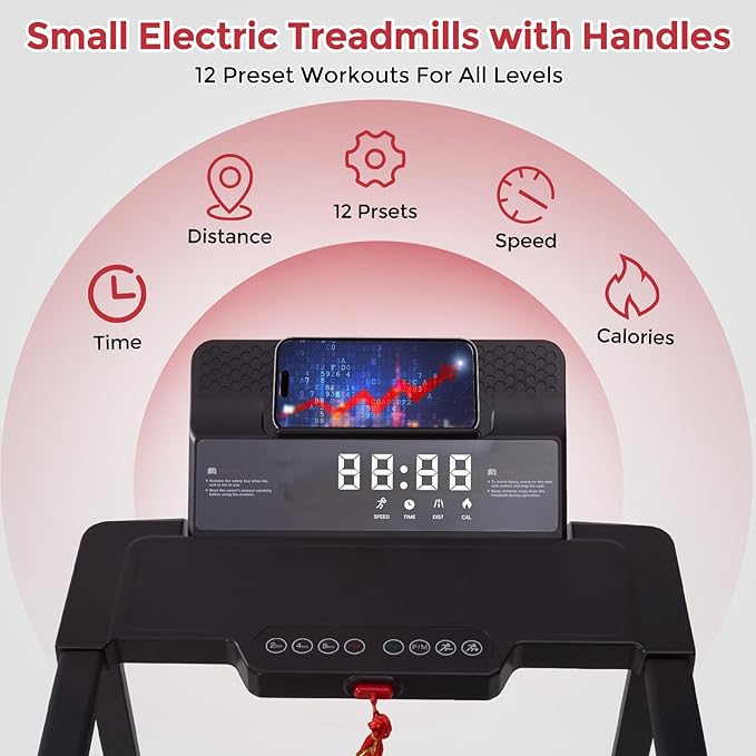 Treadmill with Handles, Folding Foldable Electric Treadmills for Home Small, 3.0HP Walking Pad Treadmills with Handle Bar, 3 in 1 Under Desk Treadmill with Remote Control, LED Display, 300LBS Capacity