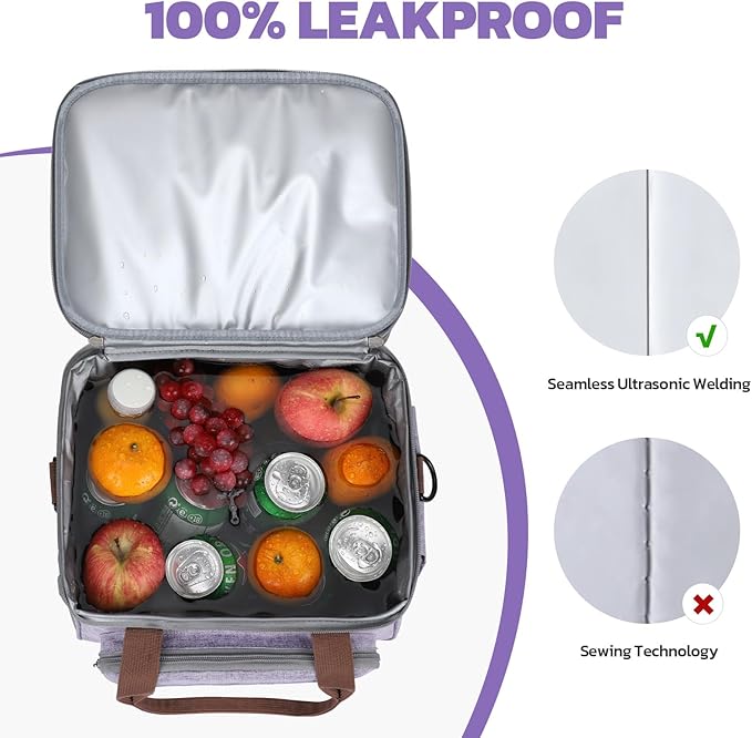 Maelstrom Lunch Bag Women,23L Insulated Lunch Box For Men Women,Expandable Double Deck Cooler Bag With Side Tissue Pocket,Lavender-GravixFit