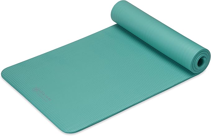Gaiam Essentials Thick Yoga Mat Fitness & Exercise Mat with Easy-Cinch Yoga Mat Carrier Strap, 72"L x 24"W x 2/5 Inch Thick-GravixFit