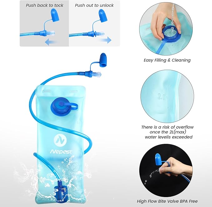 Nepest Hydration Pack Backpack for Women & Men, Lightweight Water Backpack with 2L Water Bladder for Hiking Cycling Running Biking