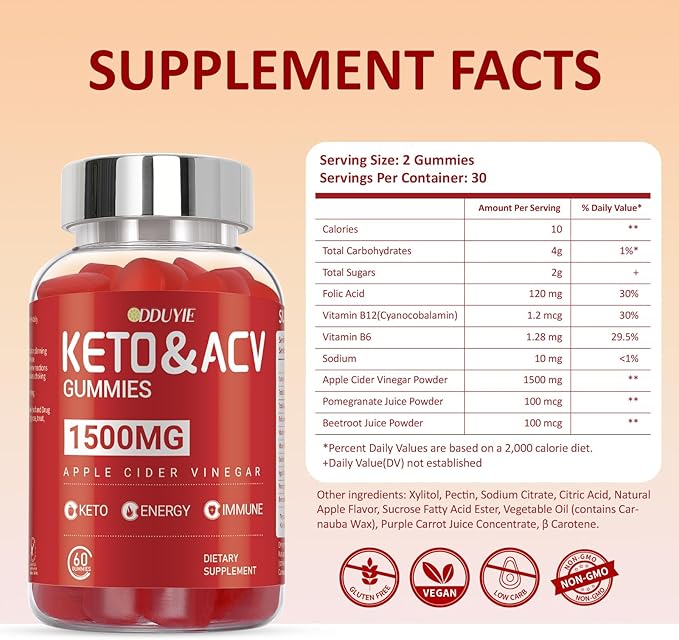 (2 Pack) Apple Cider Vinegar Gummies | Keto ACV Gummies for Supports Metabolism & Fat Burn with Vitamin B6 & B12 | ACV Supplement | Lemon Honey Flavor | 120 Vegan for Women and Men-GravixFit