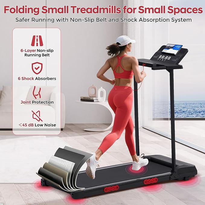 Treadmill with Handles, Folding Foldable Electric Treadmills for Home Small, 3.0HP Walking Pad Treadmills with Handle Bar, 3 in 1 Under Desk Treadmill with Remote Control, LED Display, 300LBS Capacity