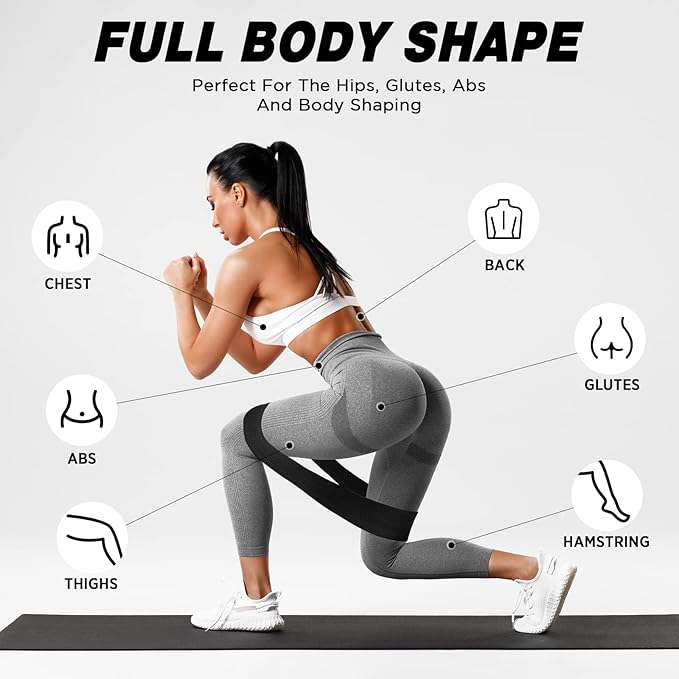 12 Pcs Fabric Resistance Bands for Working Out Booty Workout Stretch Exercise Bands Non Slip for Legs Squat Resistance Loop for Women Men Starter Butt Hip Thigh Fitness-GravixFit