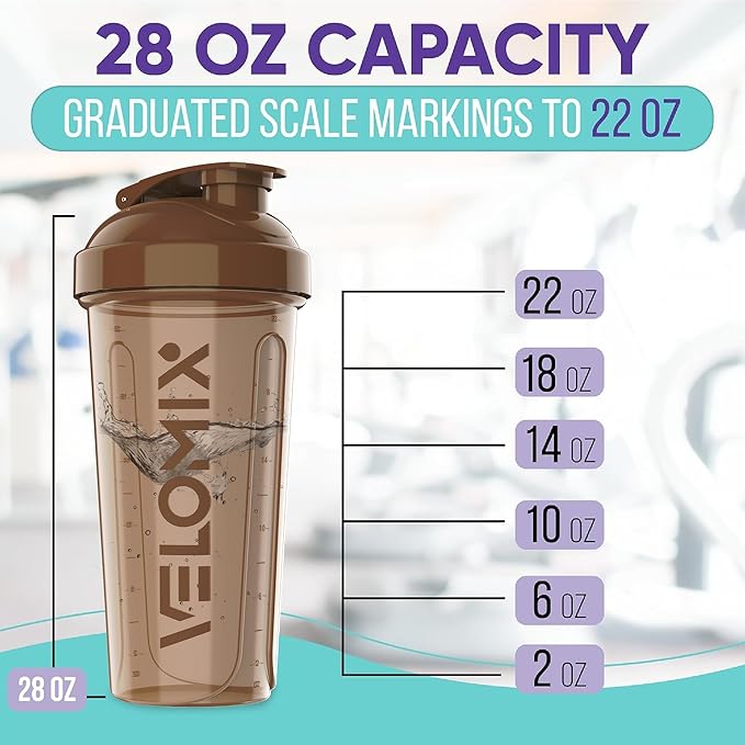 '-4 PACK- 28 oz Protein Shaker Bottle for Protein Mixes - 4x Wire Whisk | Leak Proof Shaker Cups for Protein Shakes | Protein Shaker Bottle Pack | Protein Shake Cup (Brown)-GravixFit