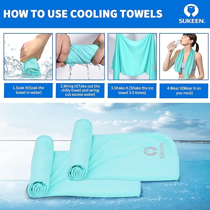 Sukeen 10 Pack Cooling Towels (40"x12") for Sweat, Quick-Drying Neck Cooling Wraps, Soft Breathable Cooling Towels for Neck and Face, Chilly SportsTowel for Yoga, Sport, Running, Workout-GravixFit