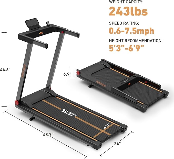 DeerRun Treadmills for Home with Incline and Handles, 3.5 HP Foldable Treadmill 350 LBS Weight Capacity for Small Spaces, Folding Running Machine with Smart APP-GravixFit