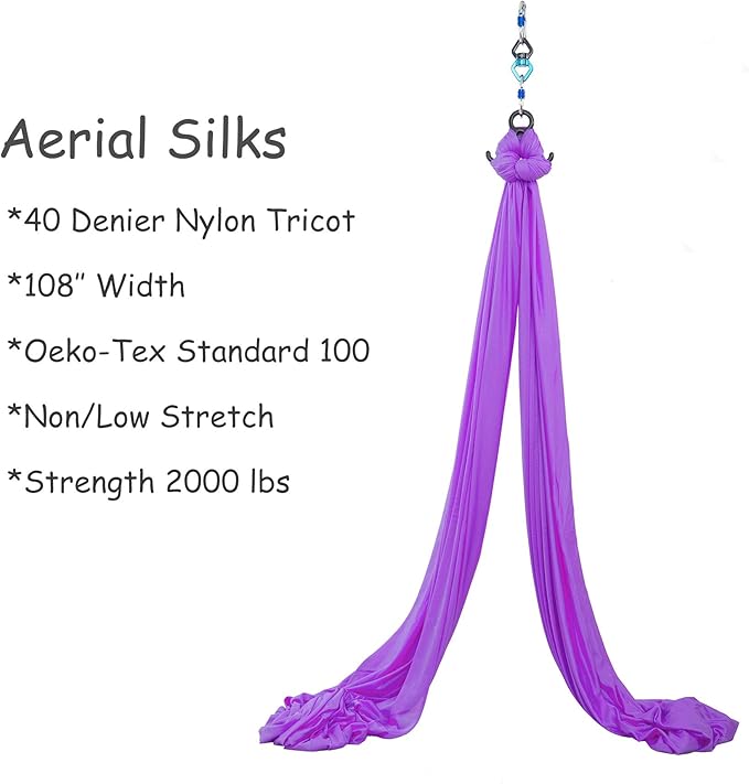 Aerial Silks Yoga Swing Set - 9/11 Yards Aerial Yoga Hammock Kit Anti-Gravity Flying for Fitness, Low/Non Stretch Nylon Tricot Fabric Hardware Included for Dance