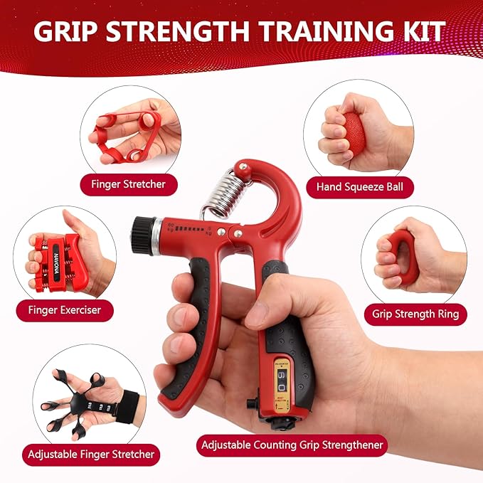 13 PCS Grip Strength Trainer Kit, Hand Gripper Strengthener, Forearm Strengthener, Finger Strengthener, Finger Exerciser, Stress Relief Ball, Forearm Workout Ring for Muscle Building and Injury Recover-GravixFit