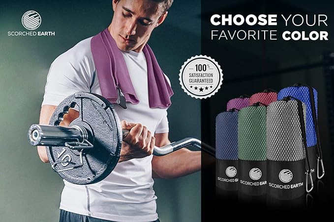 ScorchedEarth Microfiber Travel & Sports Towel Set - Quick Dry, Super Absorbent, Compact, Lightweight - for Camping, Backpacking, Hiking, Beach, Yoga, Swimming - Includes 2 Sizes + Carrying Bag & Clip-GravixFit
