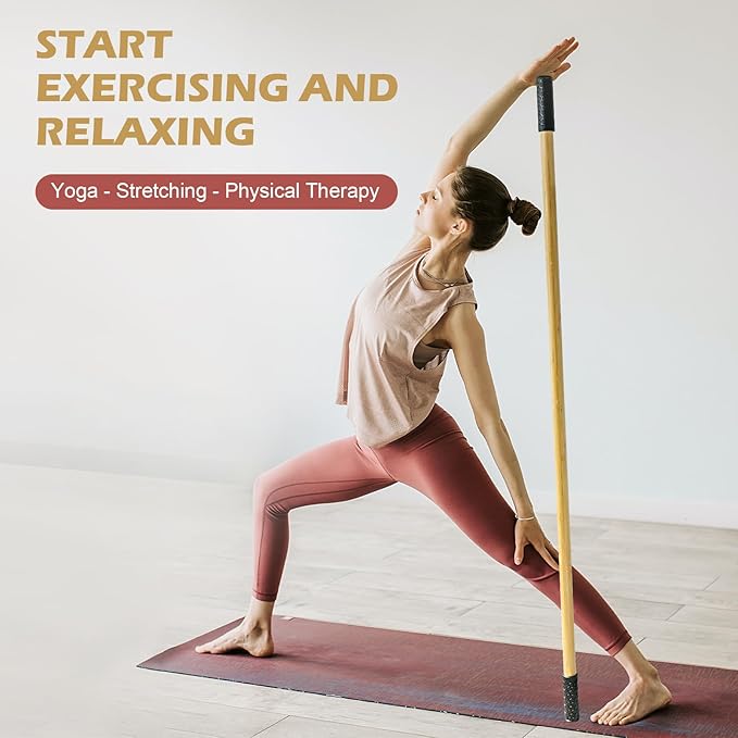 5ft Yoga Stick from Natural Bamboo - Non-Slip Handle Stretching Stick for Mobility,Versatile Exercise Tool with Flexibility,Stretch Bar for All Fitness Levels,Rehabilitation,and Posture-GravixFit