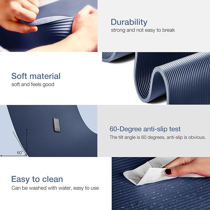 Thick Yoga Mat Non Slip, Large Size 72" L x 32" W x 0.6" TH, Premium Exercise & Fitness Mat with Carrying Strap and Bag, Workout Mats for Home-GravixFit