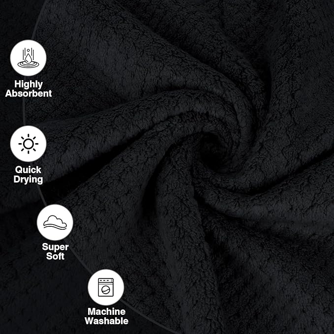 HOMEXCEL Black Gym Towels 6 Packs, (16x27 inches) Highly Absorbent Yoga Towel, Ultra Soft Hand Towels for Daily Use, Fast Drying Microfiber Workout Towels for Gym, Spa, Fitness, Camping, Hotel-GravixFit