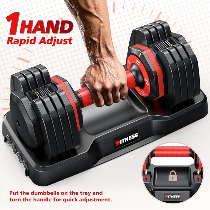 Adjustable Dumbbells Set of 2, 1 Hand Adjustable Weights Dumbbells Set, 5 in 1/10 in 1 Free Dumbbell with Anti-Slip Texture Handle, 25/55/80lb Pair Weight Set For Home Gym Suit both Men and Women-GravixFit