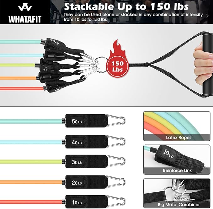 WHATAFIT Resistance Bands, Exercise Bands,Resistance Bands for Working Out, Work Out Bands with Handles for Men and Women Fitness, Strength Training Home Gym Equipment-GravixFit