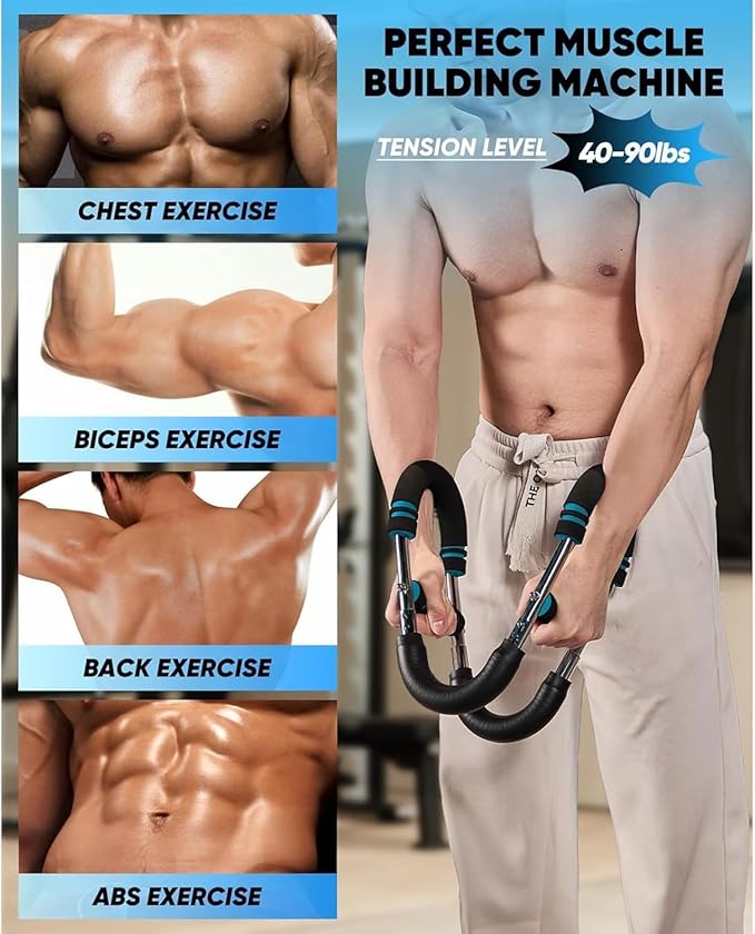 LYKAN Twister Arm Trainer, 40-100lb Adjustable Chest Workout Equipment, Arm Trainer, Twister Arm Trainer, Portable Power Twister Bar, Detachable Design Fitness Anywhere-GravixFit