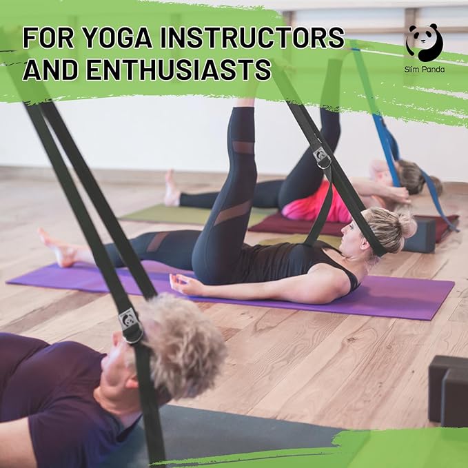 Slim Panda Yoga Strap for Stretching,Cotton Yoga Strap with Adjustable D-Ring Buckle,Non-Elastic Yoga Belt for Pilates,Gym Workouts,Physical Therapy,Improve Flexibility-GravixFit