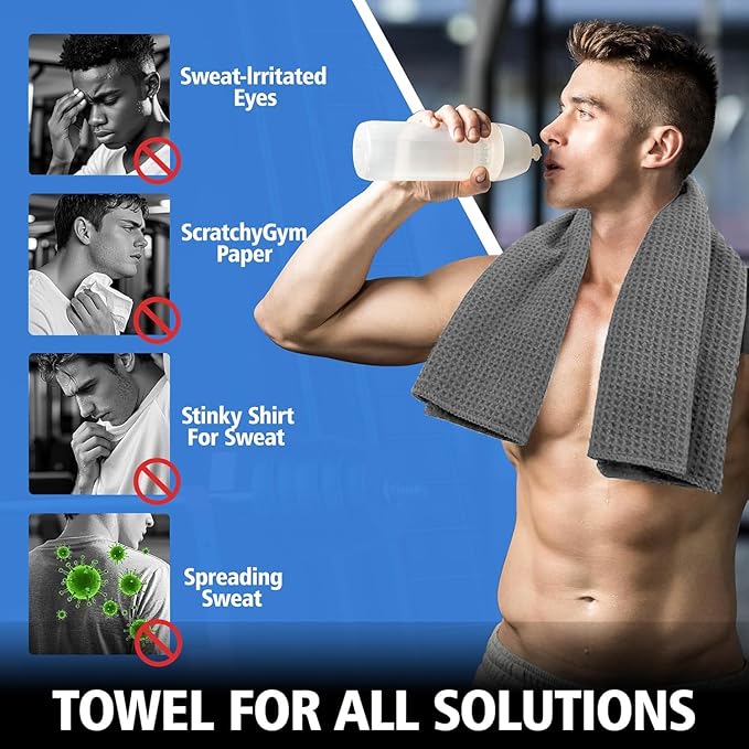 Microfiber Gym Towels for Working Out, Quickly Dry Yoga Towels for Men & Women Tennis, 16 Inch x 27 Inch, 6 Pack, Grey-GravixFit