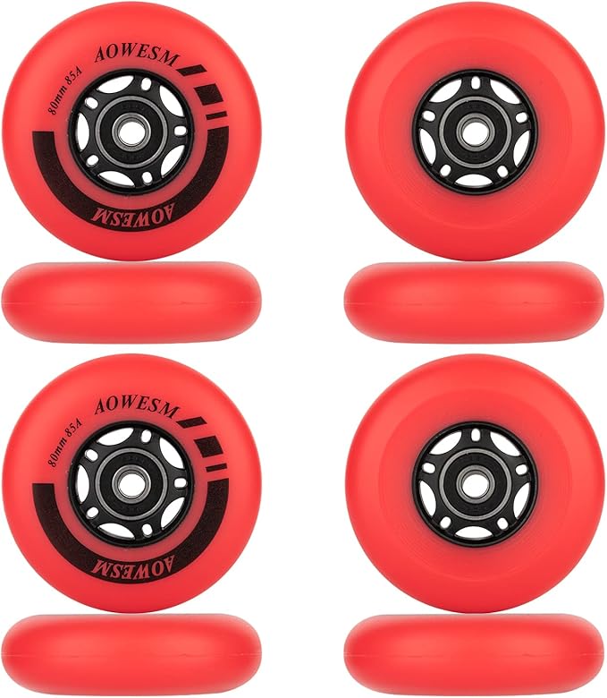AOWESM Inline Skate Wheels 80mm 76mm 72mm 85a Outdoor Indoor Black Blue Red Roller Hockey Blades Replacement Wheels w/Bearings ABEC-9 and Floating Spacers (8-Pack)-GravixFit