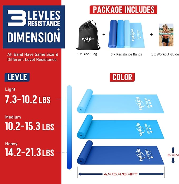 WALITO Resistance Bands for Working Out, Exercise Bands for Women and Men, Workout Bands for Physical Therapy, Stretch, Recovery, Pilates, Rehab, Strength Training and Home Gym-GravixFit