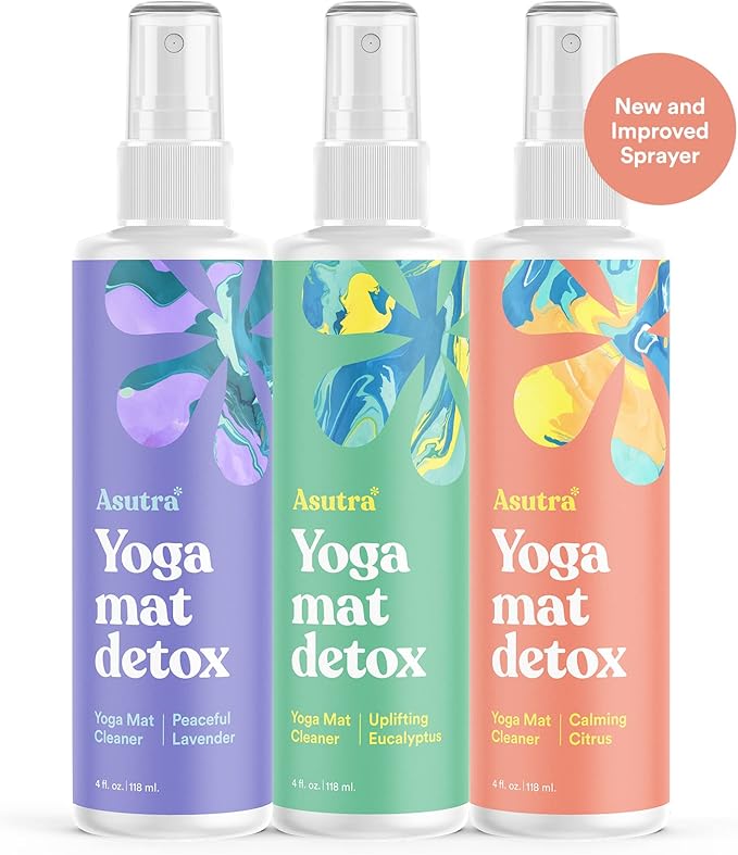 ASUTRA Yoga Mat Cleaner Spray Variety Pack (Lavender, Eucalyptus, Citrus), 4 fl oz Each (Pack of 3) - No Slippery Residue, Organic Essential Oils, Deep-Cleansing for Fitness Gear & Gym Equipment-GravixFit