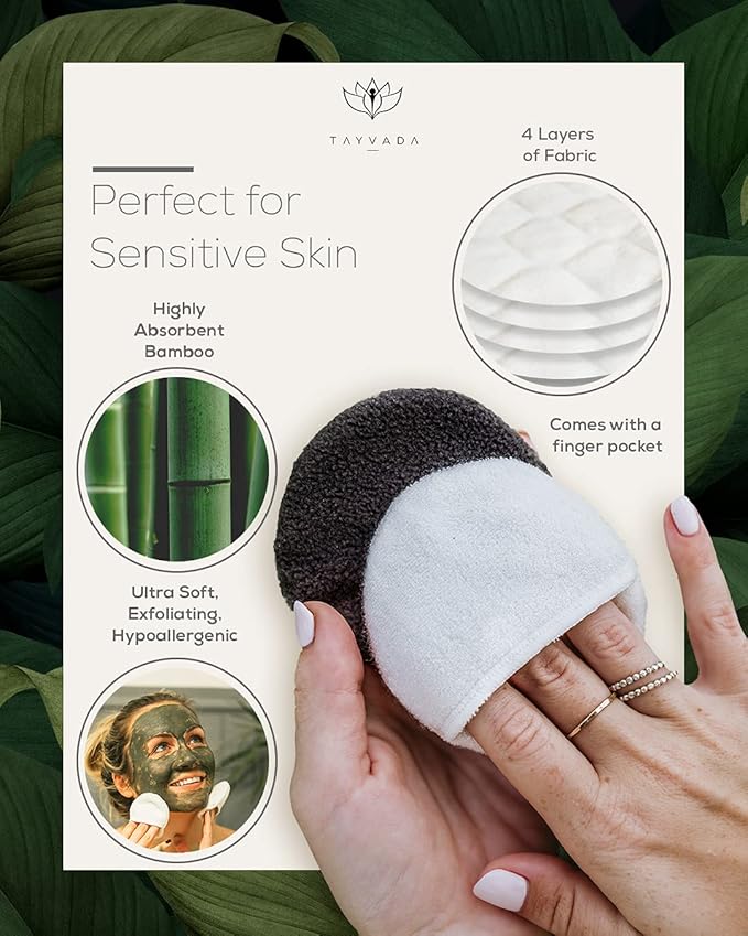Luxury Bamboo Reusable Makeup Remover Pads, USA Brand (14 Pack), Four Layer Face Pads with Pocket - Reusable Bamboo Face Pads - Eco-Conscious Makeup Remover Pads - Includes Mesh Washing Bag (White)-GravixFit