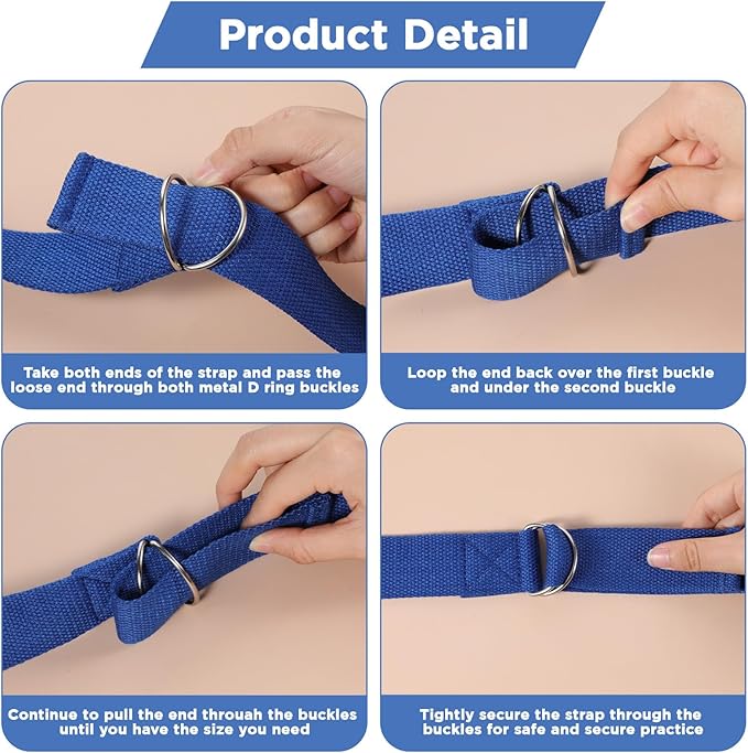 10 Pcs Yoga Strap 8ft Yoga Stretching Exercise Band Stretching Belt with Adjustable Metal D Ring Buckle Loop for Pilates, Dance, Physical Therapy, Gym Workout-GravixFit
