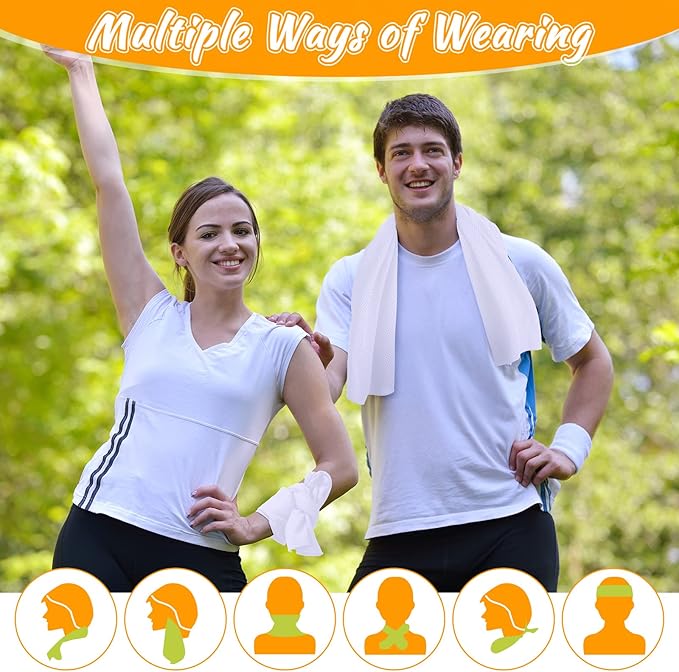 20 Pcs Cooling Towel 40" x 12" Ice Towel for Neck and Face Microfiber Chilly with Bag Breathable Yoga Gym Stay Cool Towels Sweat Rag for Workout Running Camping Pilates Beach Accessories (White)-GravixFit