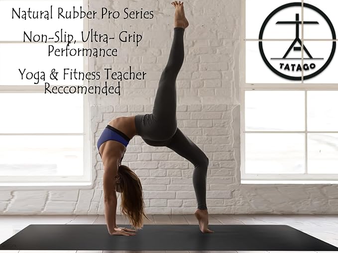 Tatago Hot Yoga Mat Non Slip-Professional Grade Natural Rubber Yoga Mat, Pliates Mat, Stretching Mat or exercise mats for home workout. Nonslip for Hot and Sweaty Classes. Includes Yoga Strap for Carrying and Stretching too.-GravixFit