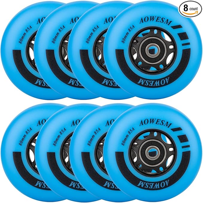 AOWESM Inline Skate Wheels 80mm 76mm 72mm 85a Outdoor Indoor Black Blue Red Roller Hockey Blades Replacement Wheels w/Bearings ABEC-9 and Floating Spacers (8-Pack)-GravixFit