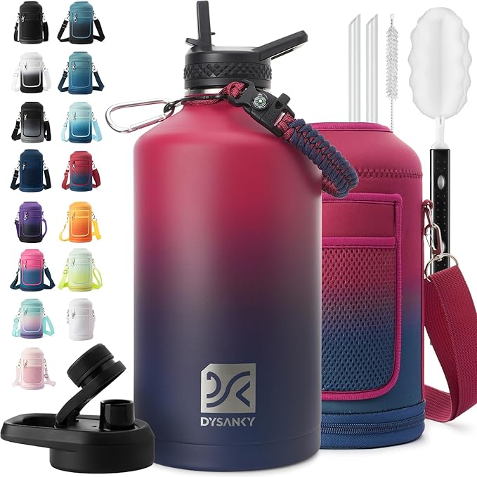 1 Gallon Water Bottle Insulated | Thickened Stainless Steel Vacuum Metal Water Jug | Portable Sports Large for Gym and Hiking with Straw, Carrier Bag, Handle Strap | BPA-Free 128 oz-GravixFit