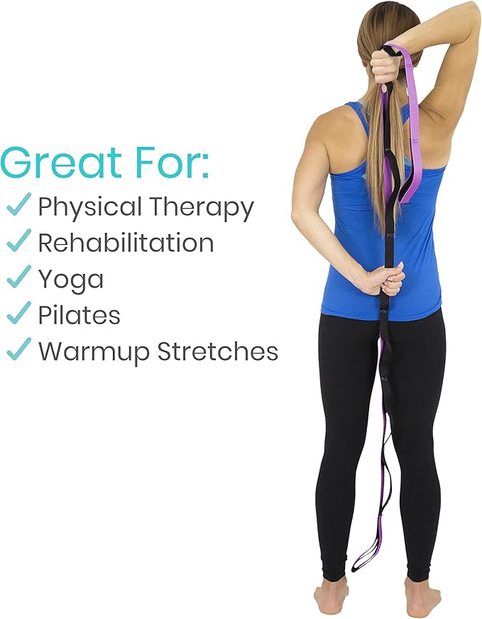 Vive Stretch Strap (75" - 10 Loops) - Leg Stretch Band to Improve Flexibility - Stretching Out Yoga Strap - Exercise and Physical Therapy Belt for Rehab, Pilates and Gymnastics with Guide Book-GravixFit
