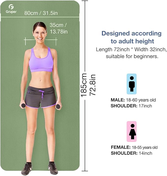 Thick Yoga Mat Non Slip, Large Size 72" L x 32" W x 0.6" TH, Premium Exercise & Fitness Mat with Carrying Strap and Bag, Workout Mats for Home-GravixFit
