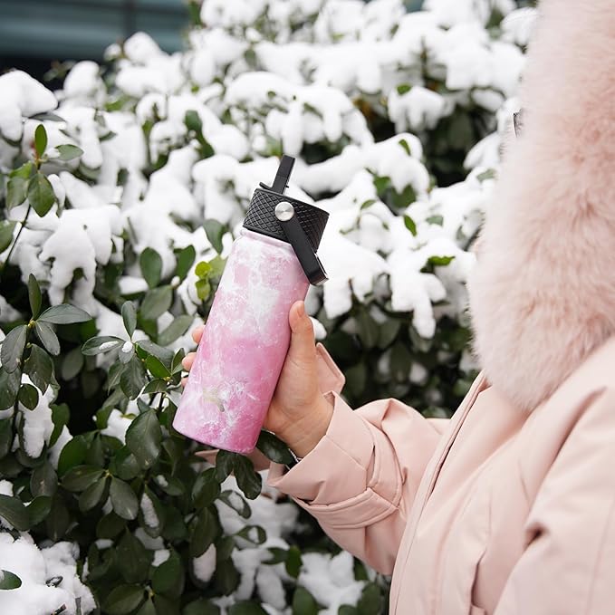 18 oz Insulated Water Bottle Stainless Steel Sport Bottles with 3 Lids,Marble Blossom-GravixFit