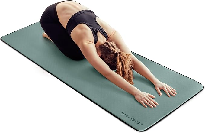 MICRODRY Deluxe Fitness Exercise Yoga Mat for Home & Gym, Extra Thick for High Impact Training, Multi Layered Skid Resistant Surface, Odor Neutralizing with Carrying Strap-GravixFit