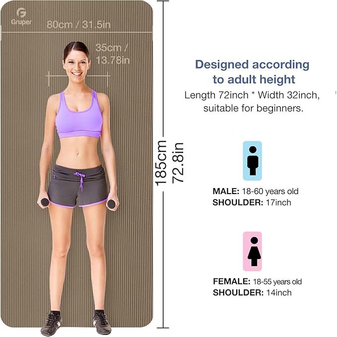 Thick Yoga Mat Non Slip, Large Size 72" L x 32" W x 0.6" TH, Premium Exercise & Fitness Mat with Carrying Strap and Bag, Workout Mats for Home-GravixFit