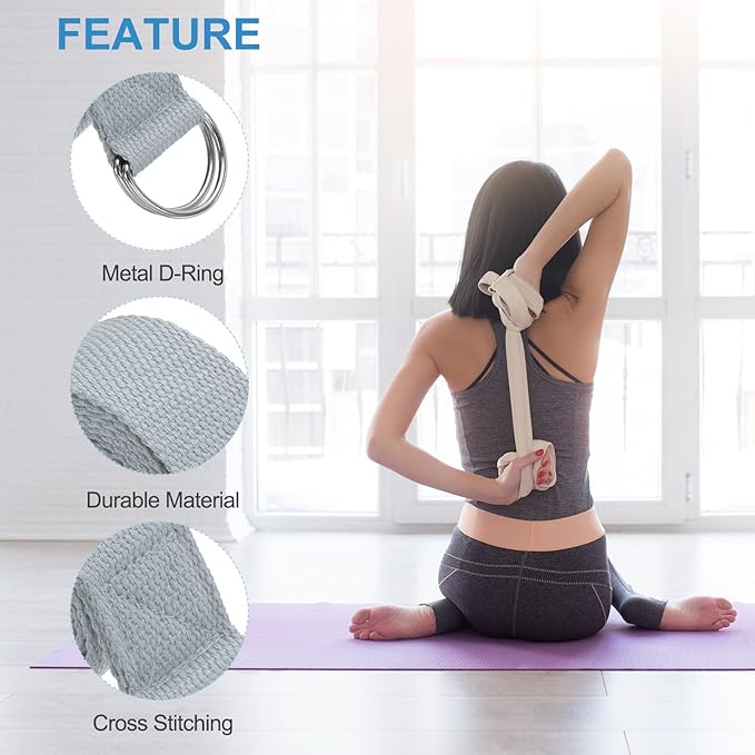 PATIKIL Yoga Strap for Stretching, Cotton Yoga Belt with Adjustable Metal D-Ring Buckle Stretch Band for Fitness Pilates-GravixFit
