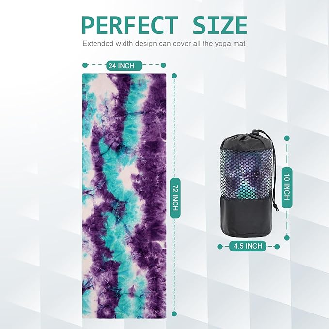 Eunzel Yoga Towel,Hot Yoga Mat Towel with Grip Dots Sweat Absorbent Non-Slip for Hot Yoga, Pilates and Workout 24" x72", Green & Purple-GravixFit