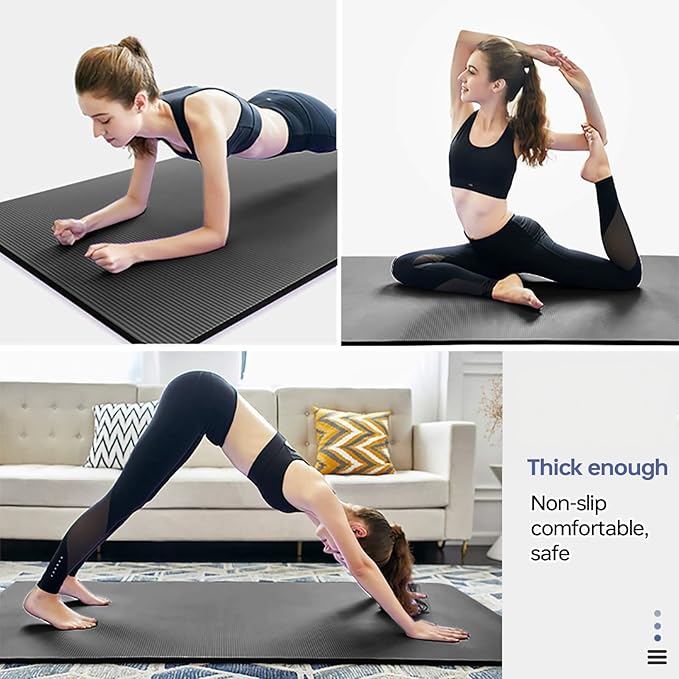 Thick Yoga Mat Non Slip, Large Size 72" L x 32" W x 0.6" TH, Premium Exercise & Fitness Mat with Carrying Strap and Bag, Workout Mats for Home-GravixFit