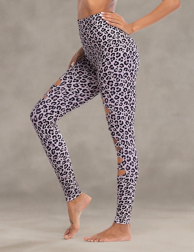 DIBAOLONG Womens High Waist Yoga Pants Cutout Ripped Tummy Control Workout Running Yoga Skinny Leggings-GravixFit