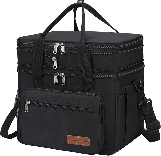 Maelstrom Lunch Box, 23L Insulated Lunch Bag, Expandable Double Deck Cooler Bag, Lightweight Leakproof Tote Bag With Side Tissue Pocket, Suit For Men and Women, Black-GravixFit
