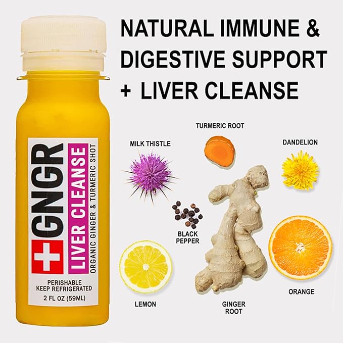 '+GNGR Liver Cleanse Shot, Cold-Pressed Ginger Shot with Milk Thistle, Dandelion Root, Turmeric Root, Immunity Shot for all natural Liver Support, Detox, Immunity, Digestion, Cleanse (2 Oz, Pack of 12)-GravixFit