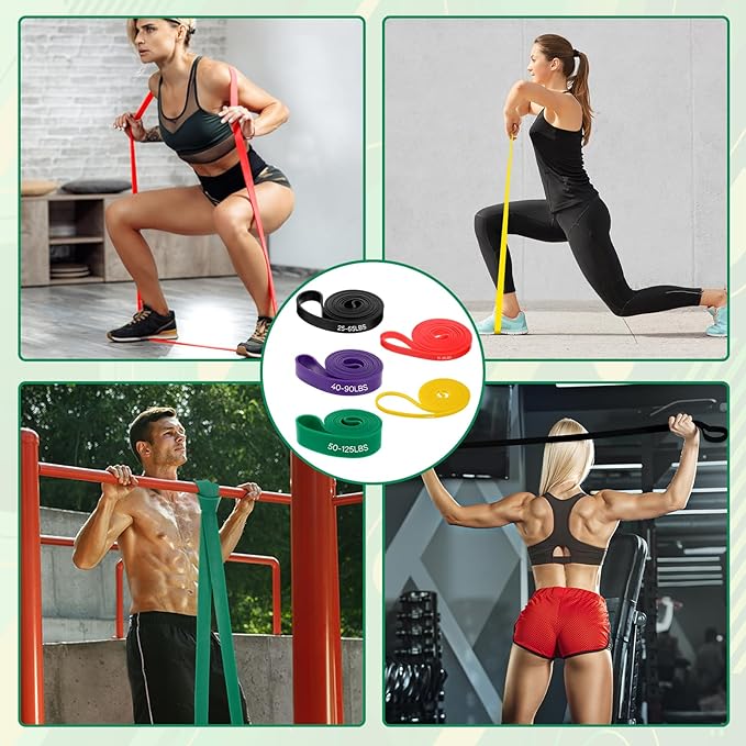 Pull Up Assist Bands with 5 Size, Resistance Band, Loop Power Exercise Band, for Home Gym Fitness, Stretching, Physical Therapy & Training-GravixFit